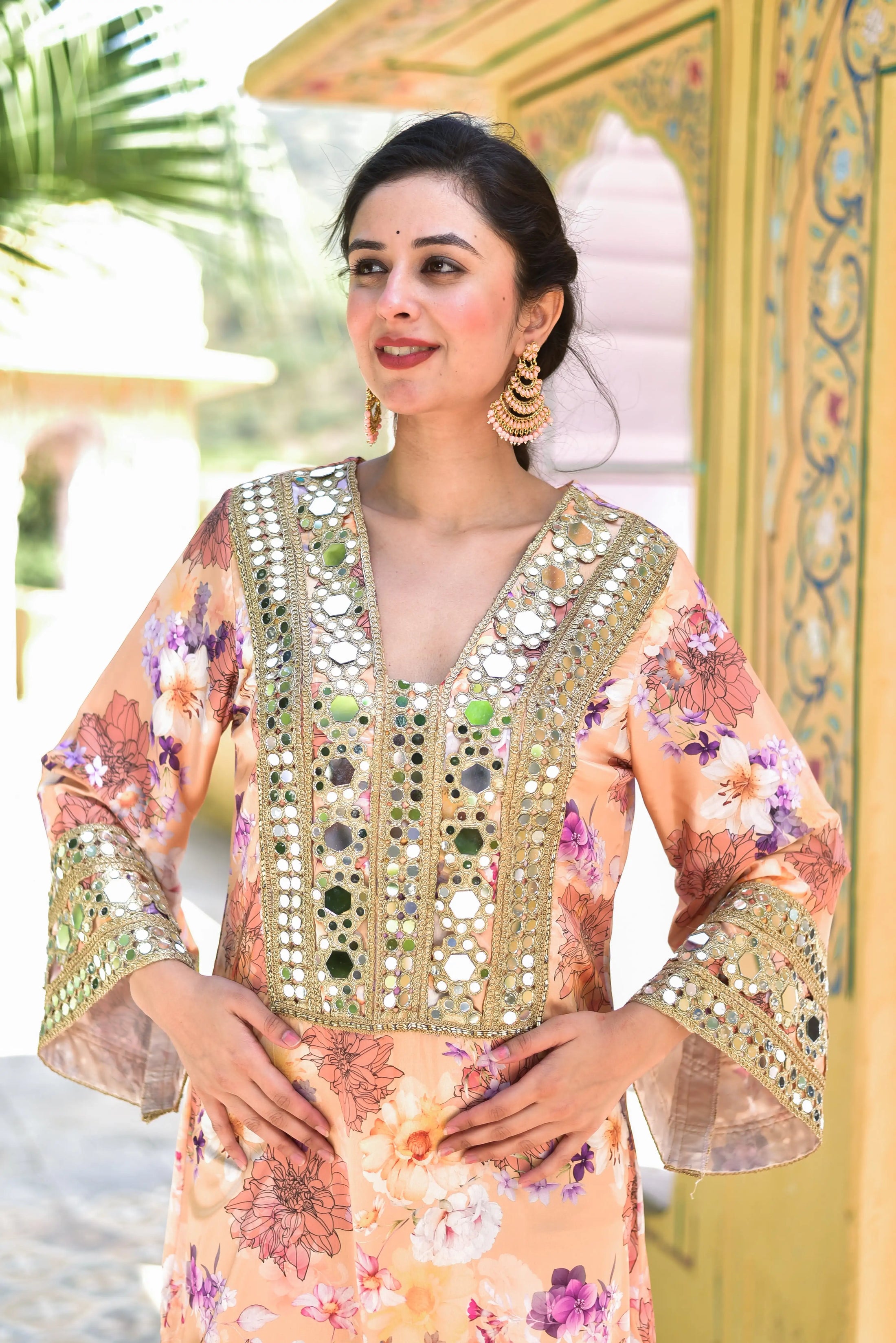 Floral Mirage Satin Afghani Dress - side view