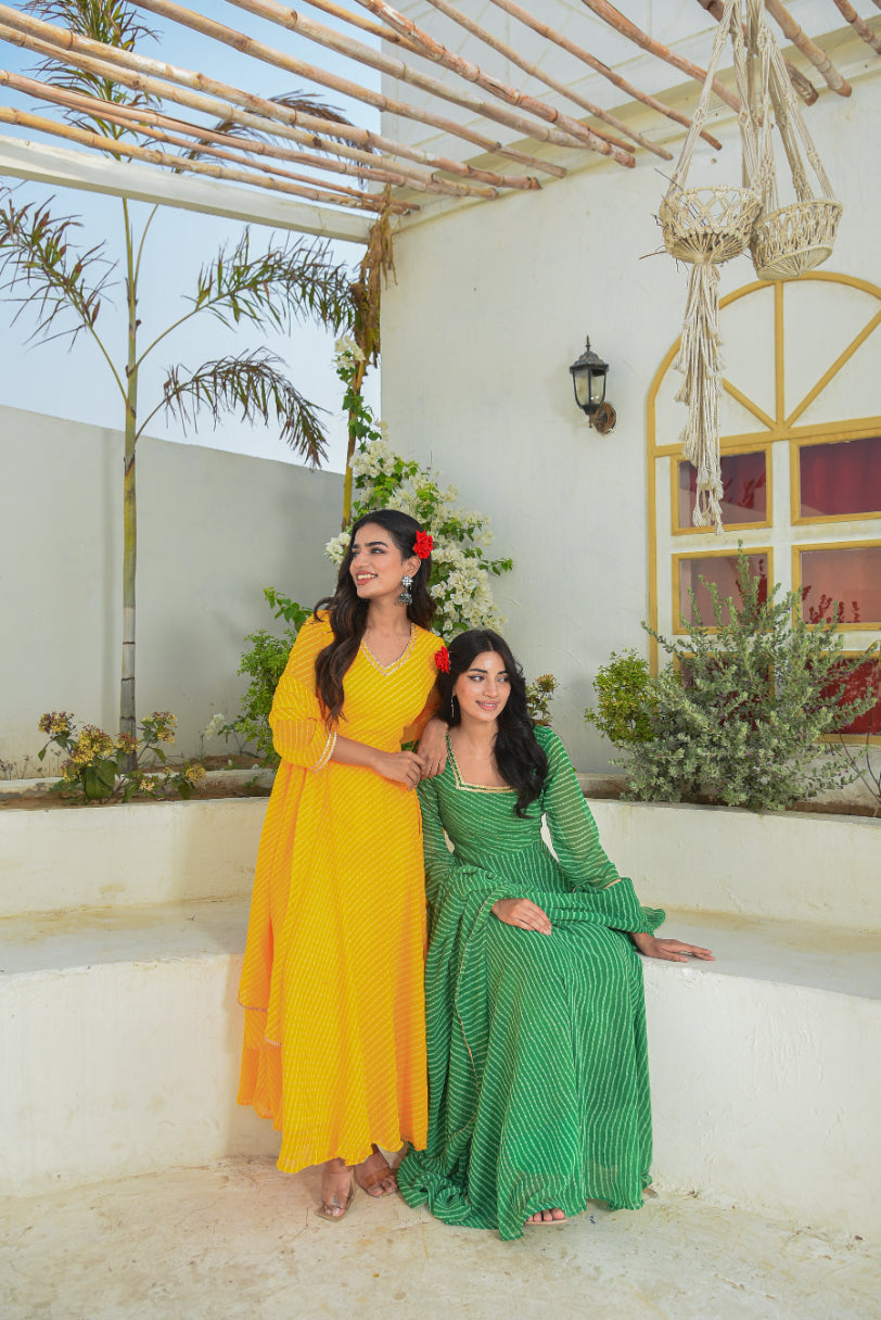 Yellow Mothada Anarkali Set View 12 - Designer Ethnic Wear