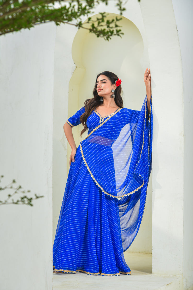 Mothada Umbrella Lehenga Set Back View - Designer Ethnic Wear