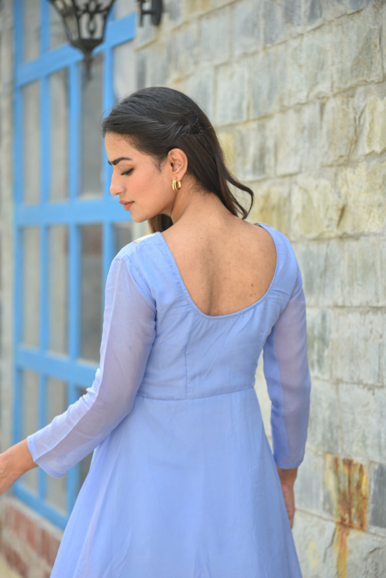 Baby Blue Asymmetrical Dress Full Look - Designer Ethnic Wear