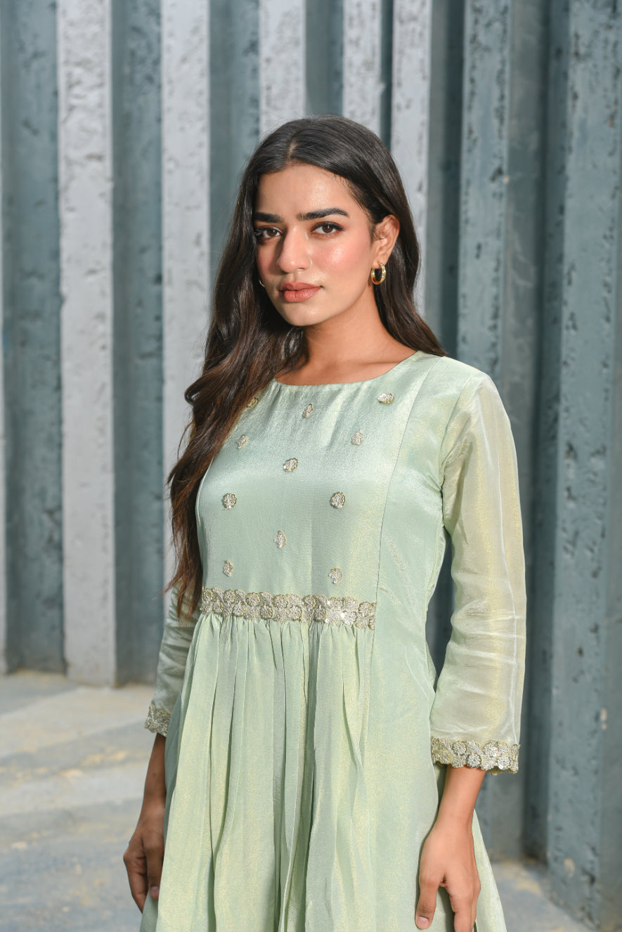 Moss Green Zari Silk Anarkali Set View 9 - Designer Ethnic Wear