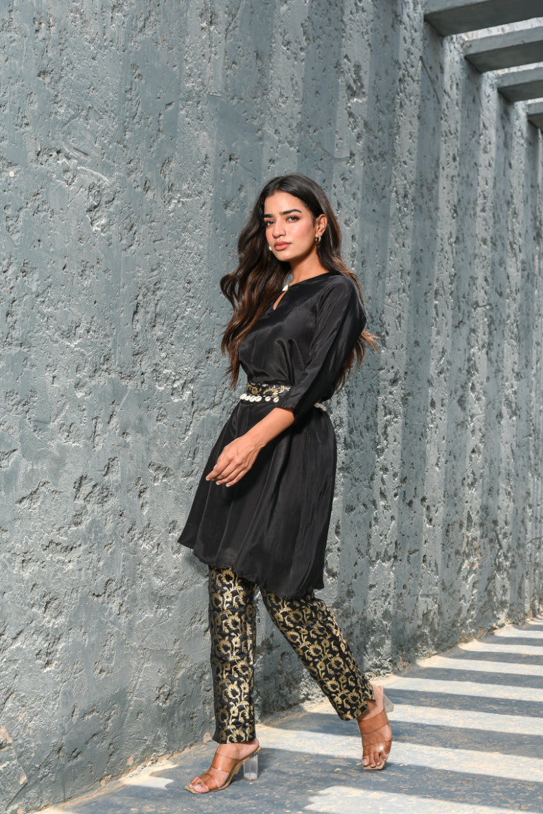 Kohl Black Brocade Co-Ord Set Back View - Designer Ethnic Wear