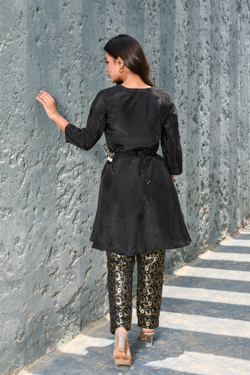 Kohl Black Brocade Co-Ord Set Full Look - Designer Ethnic Wear