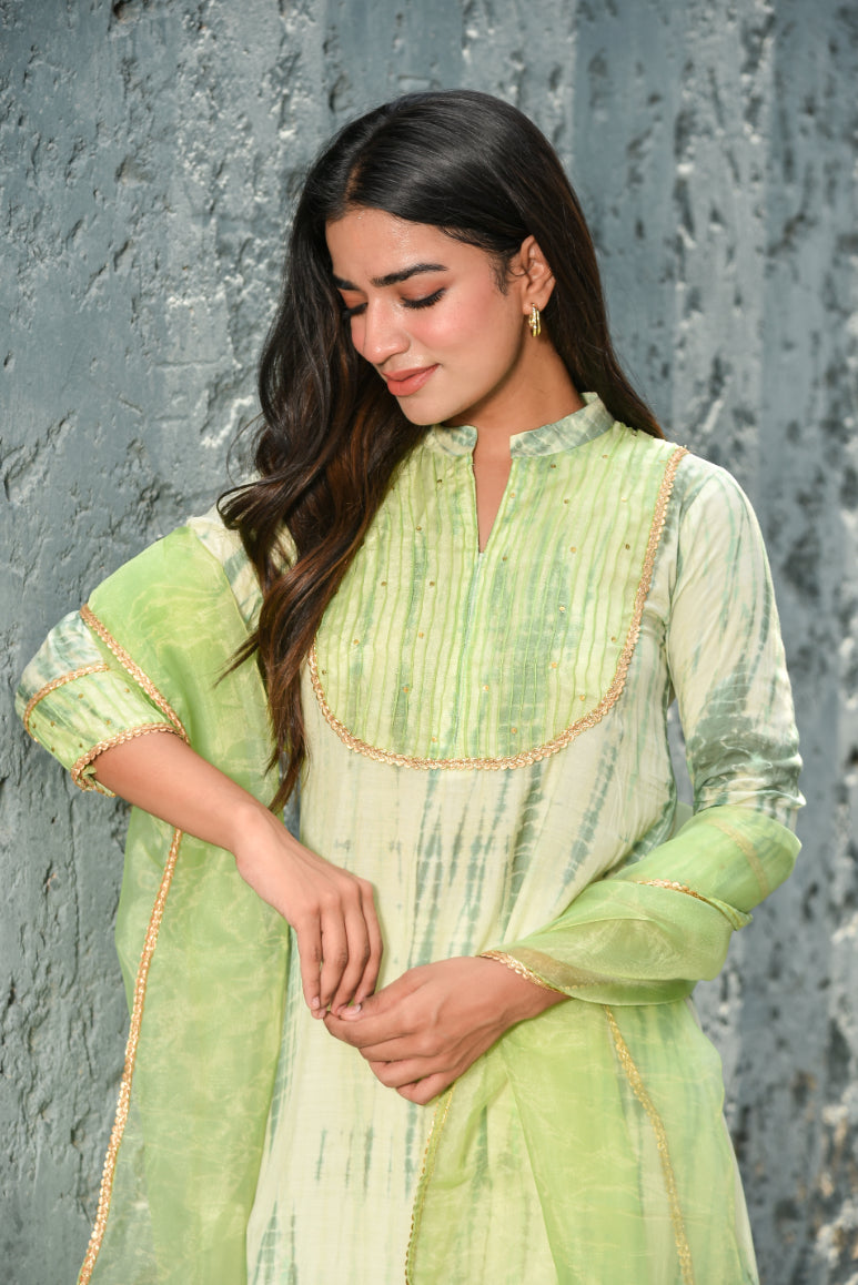 Green Shibori Kurta Set Full Look - Designer Ethnic Wear