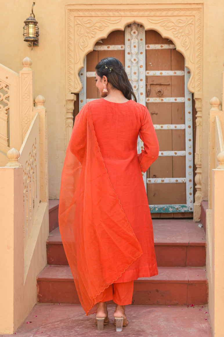 Crimson Red Chanderi Silk Kurta Set Styling View - Designer Ethnic Wear