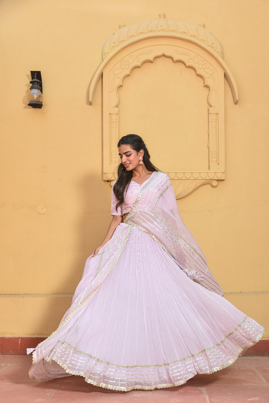 Lilac Heavy Lehenga Set Back View - Designer Ethnic Wear