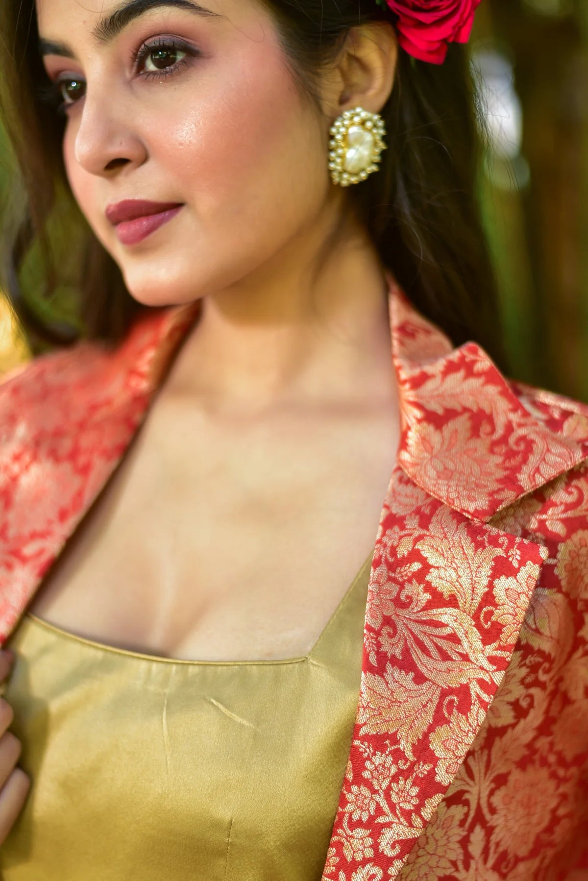Dazzling Gold Festive Duo Close-up - Designer Ethnic Wear