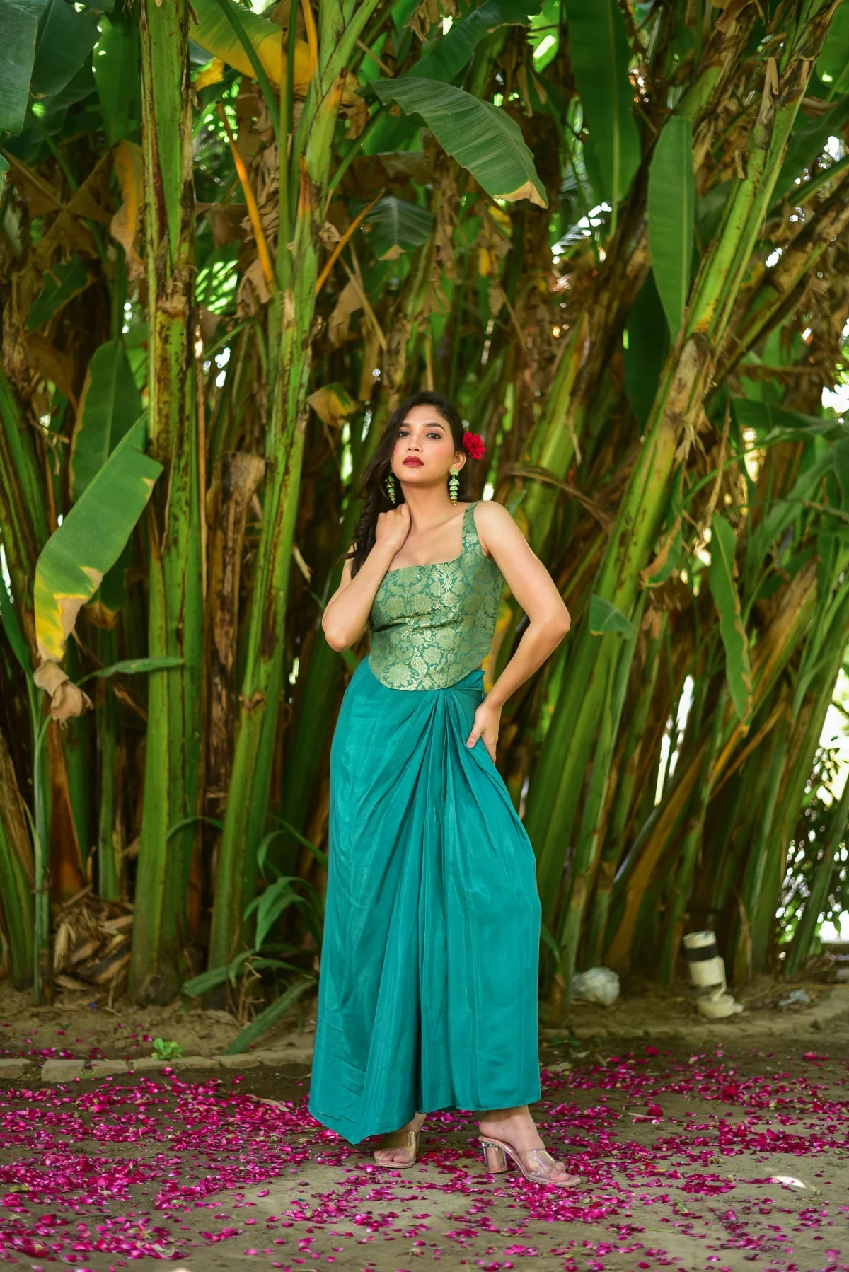 Green Goddess Brocade Set Full Look - Designer Ethnic Wear