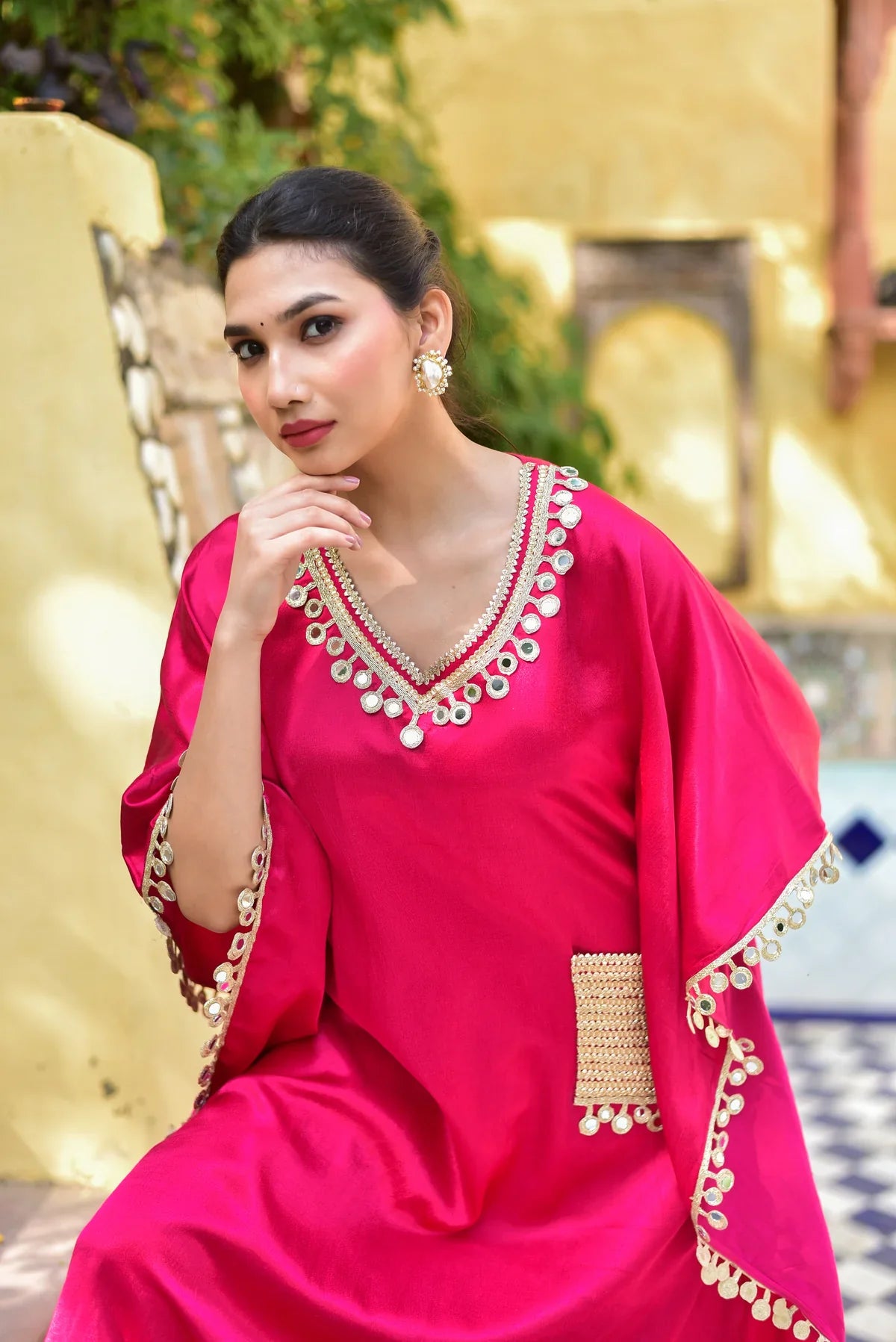 Gulabi Glaze Mirror Kaftan Set - Kaftan Dress