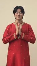 Red Moscow Silk Kurta Set