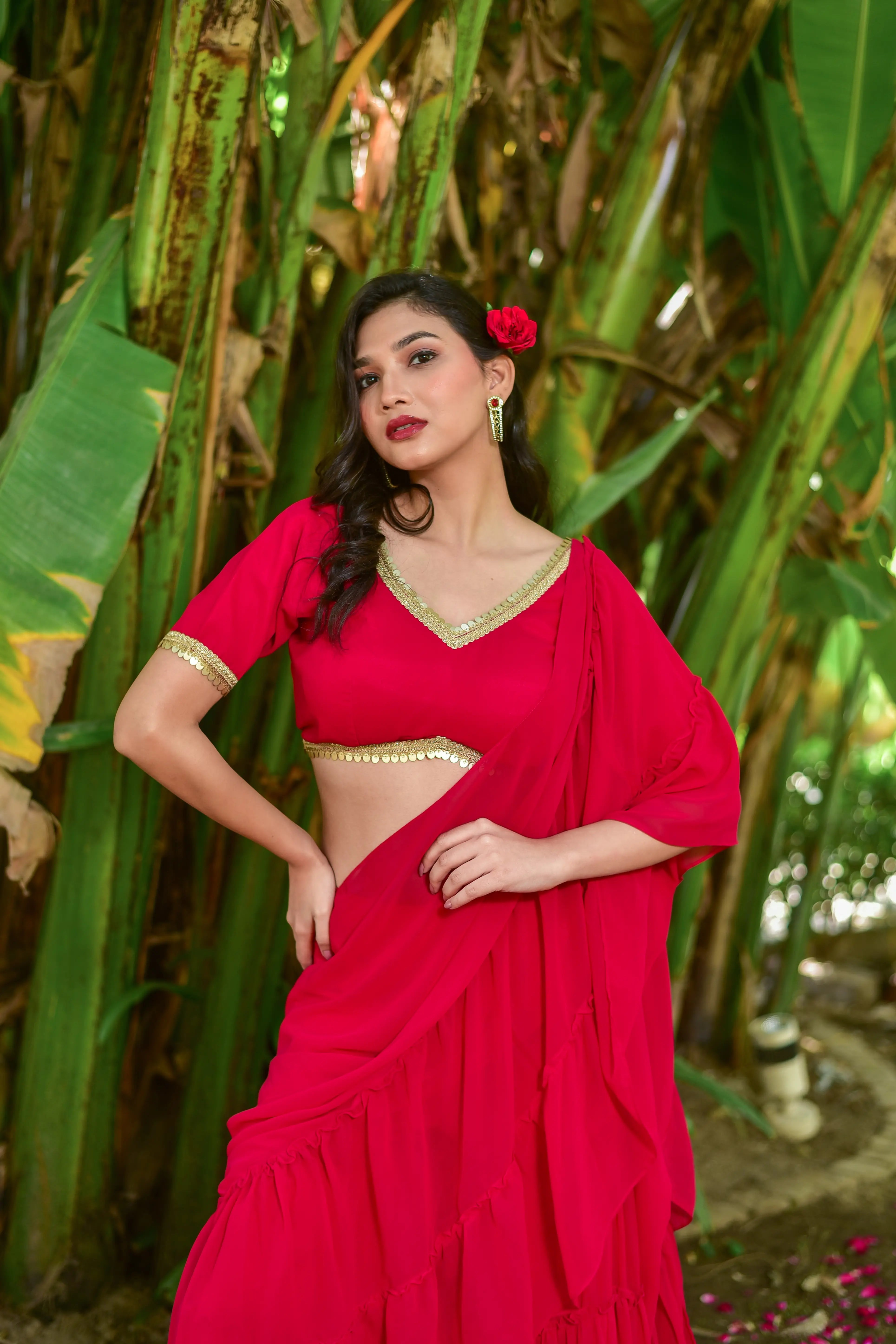 Bottle Green Georgette Sharara Saree Set