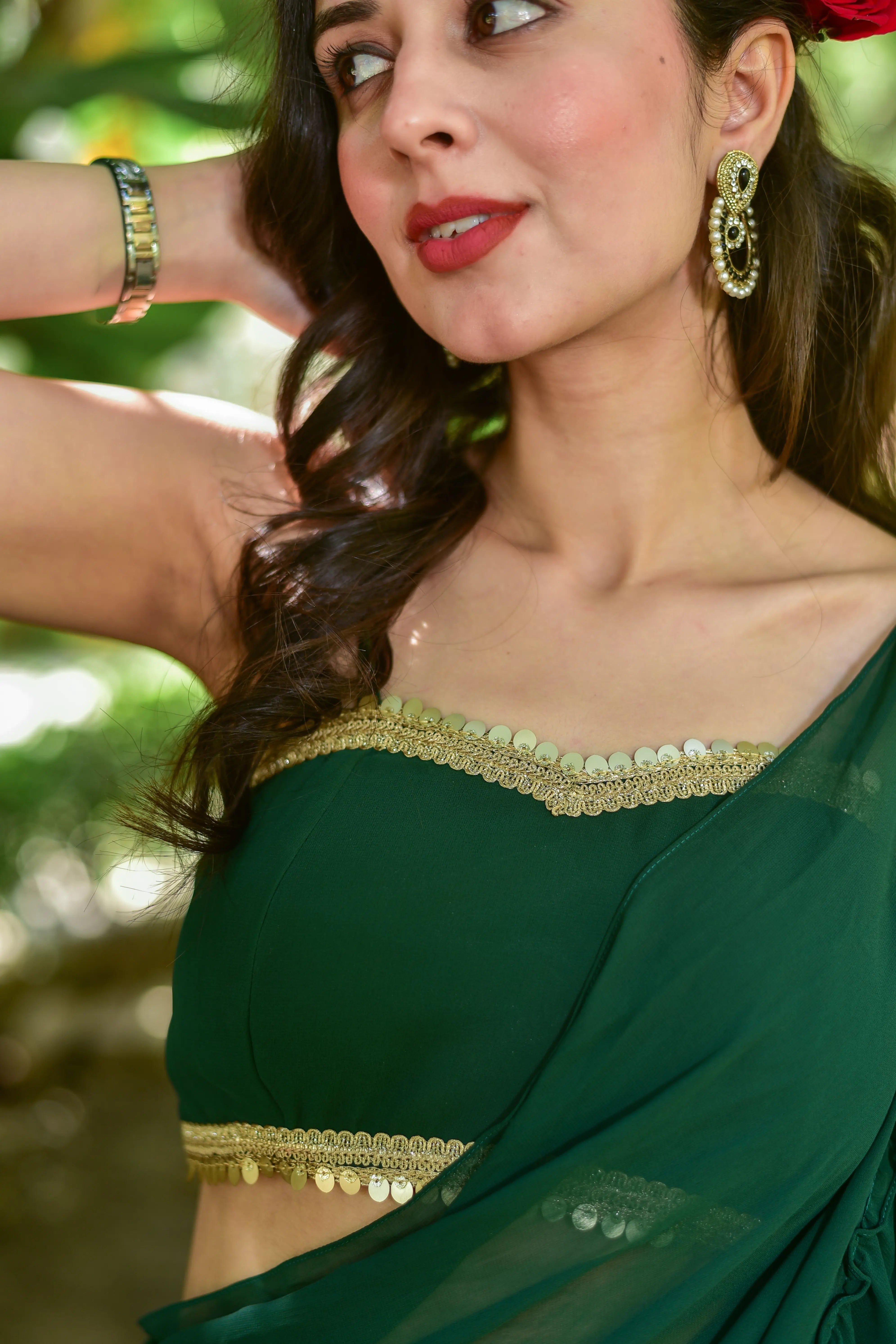 Bottle Green Georgette Sharara Saree Set