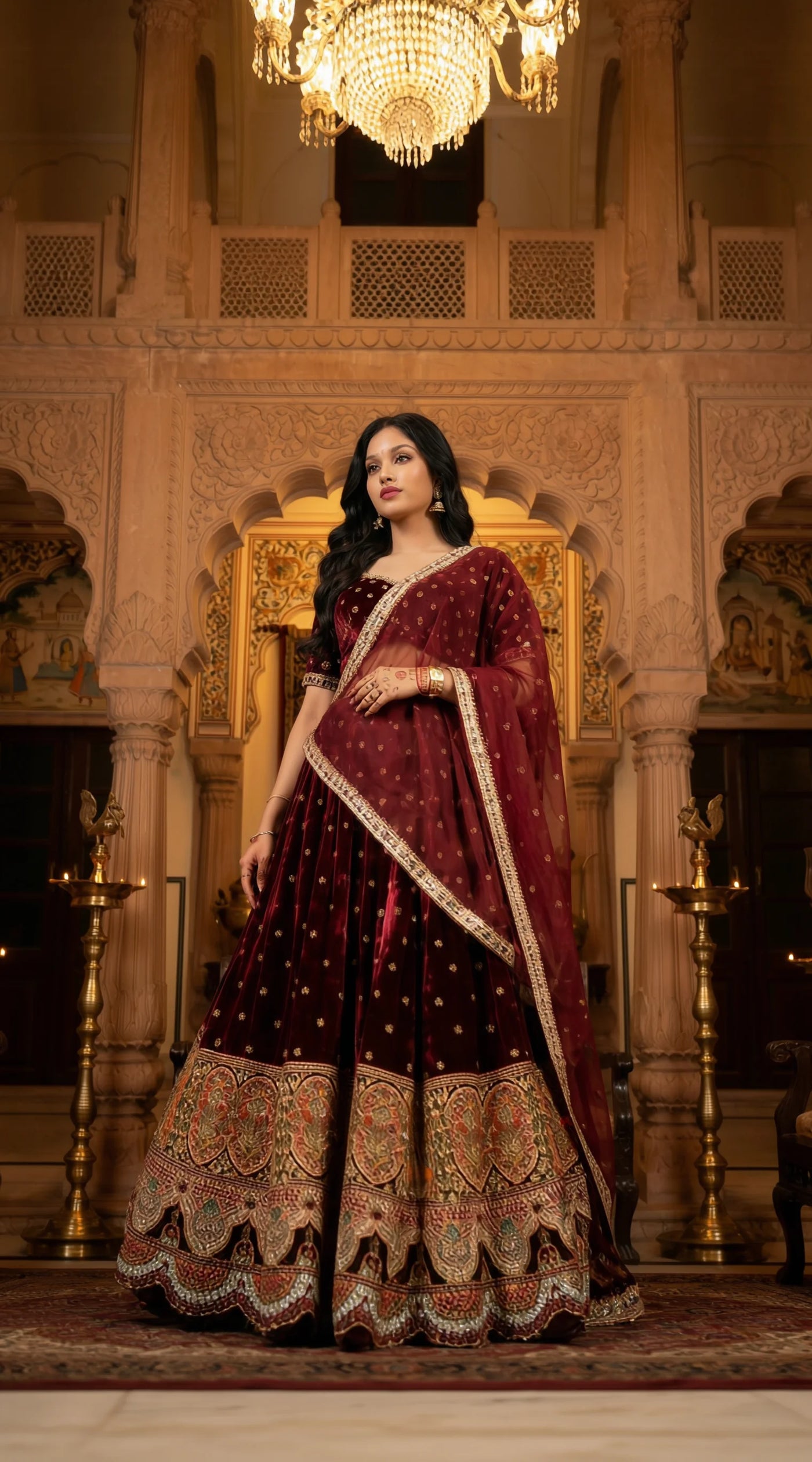 Velvet Lehenga Set - front view