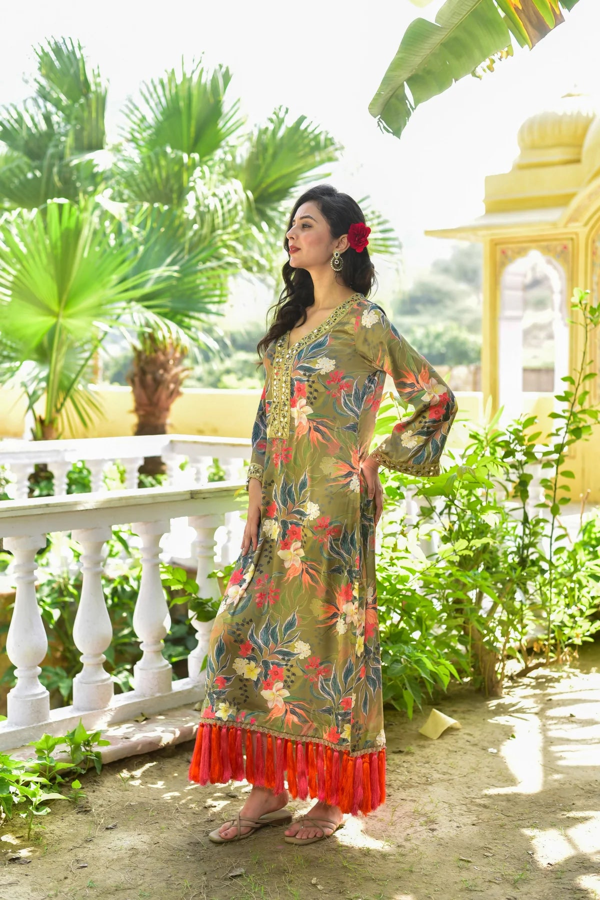 Olive Gala Afghani Dress View 10 - Designer Ethnic Wear
