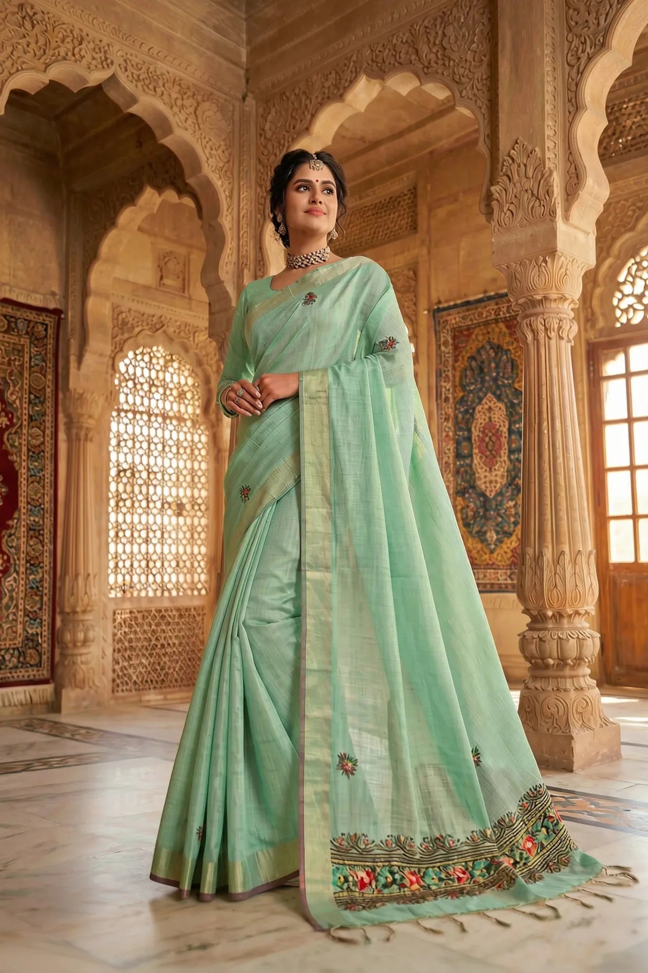 Ethereal Sea Green Soft Tissue Saree