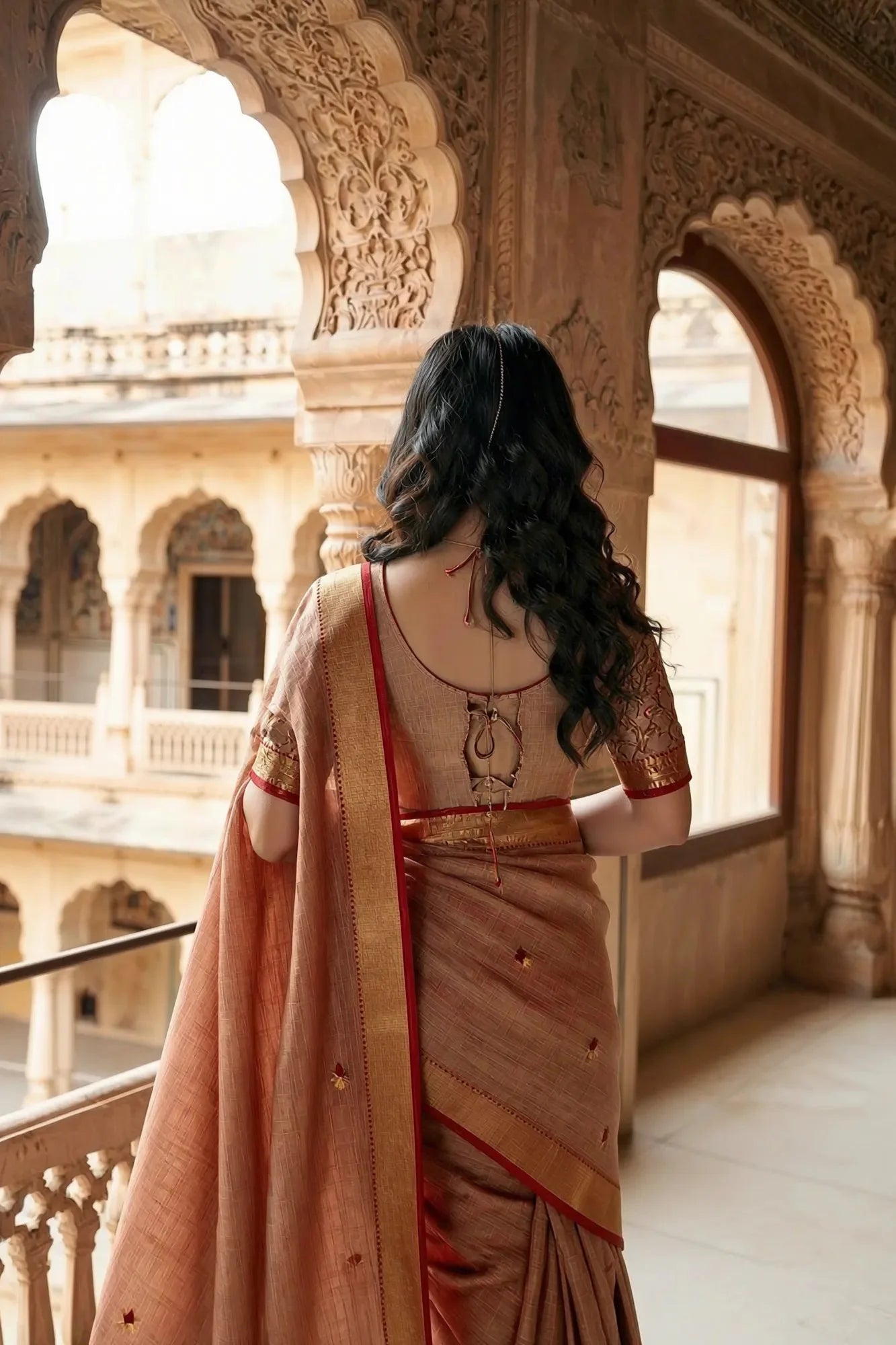 Elegant Copper Rust Crush Tissue Saree with Embroidery