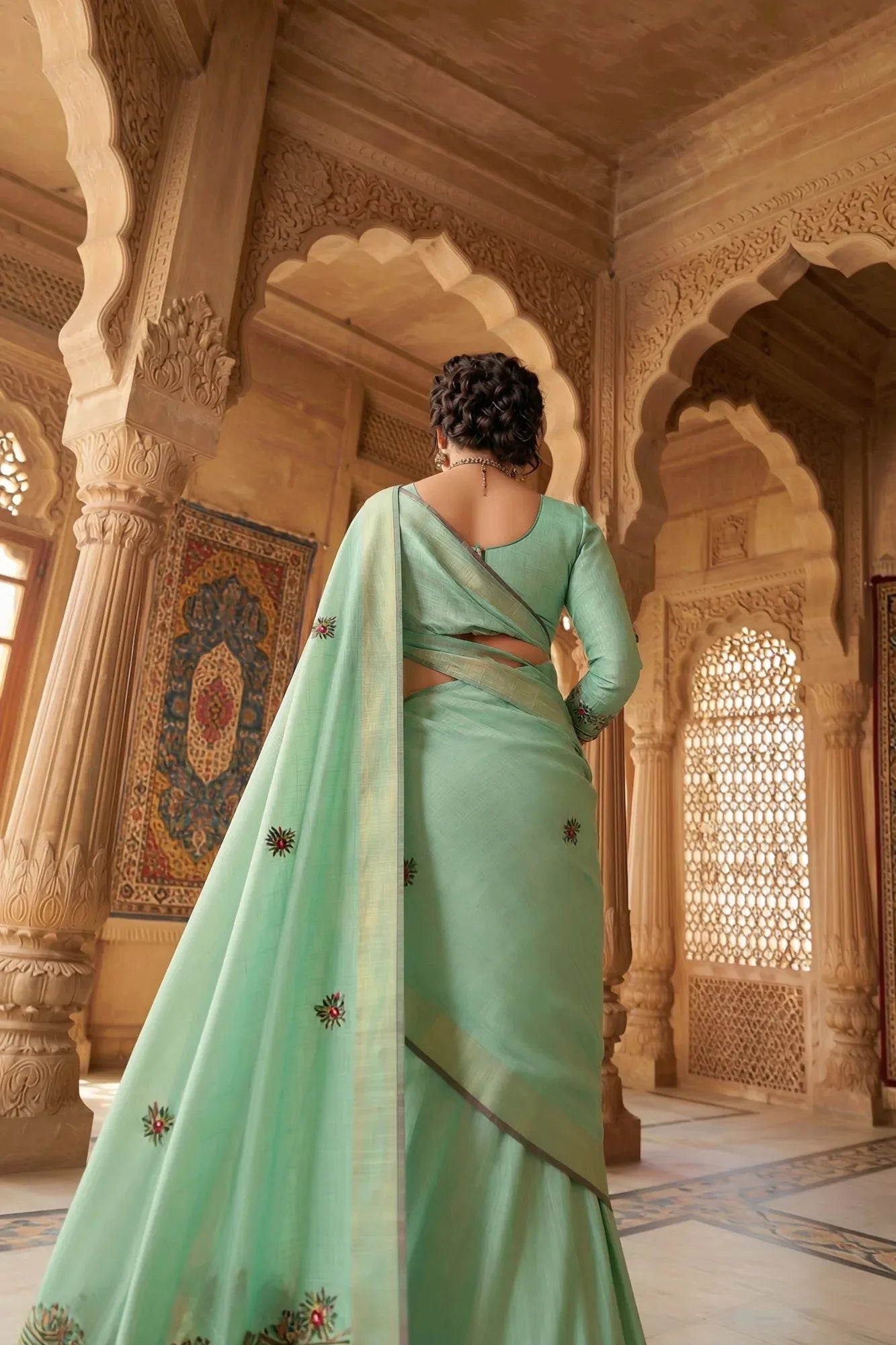 Ethereal Sea Green Soft Tissue Saree