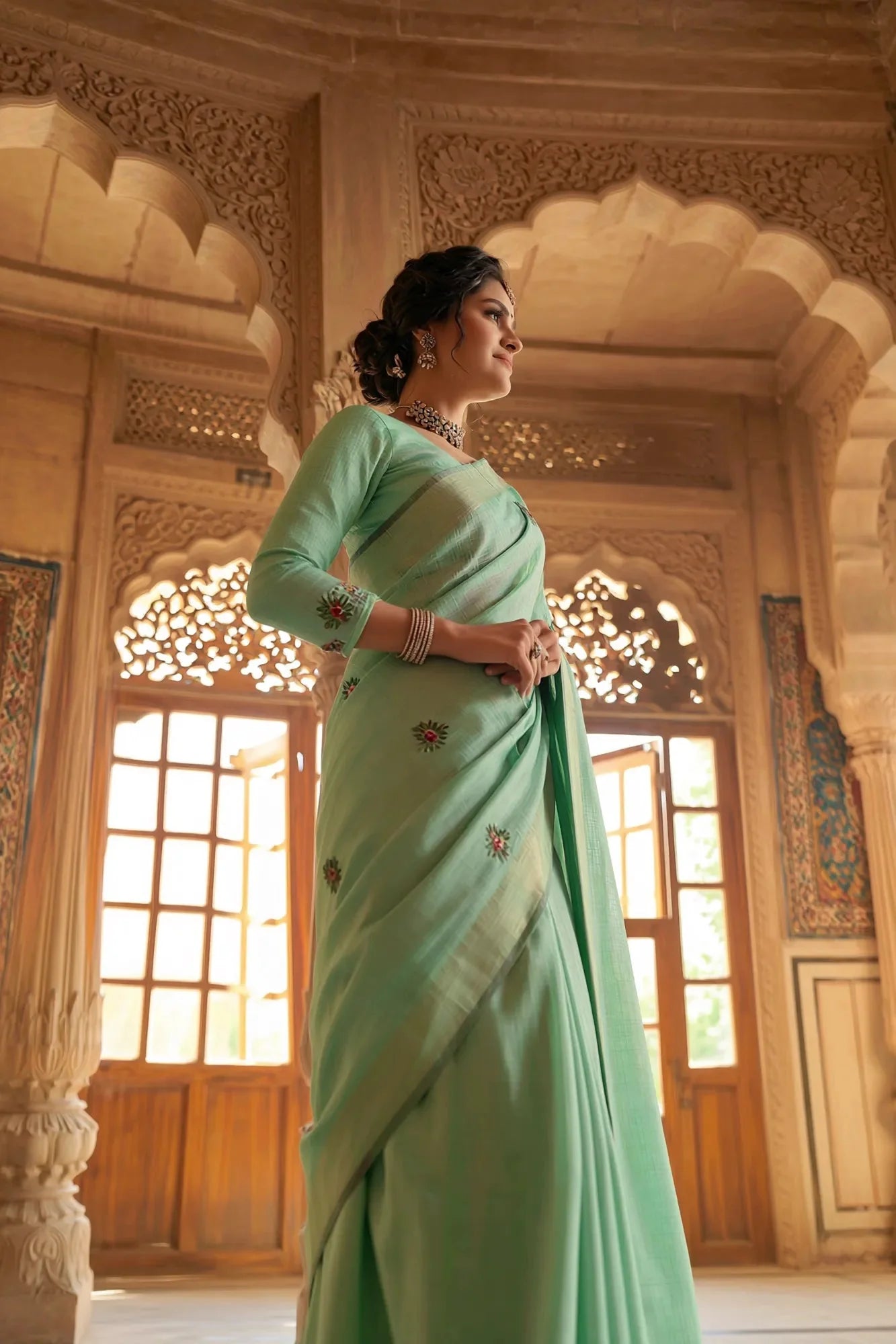 Ethereal Sea Green Soft Tissue Saree
