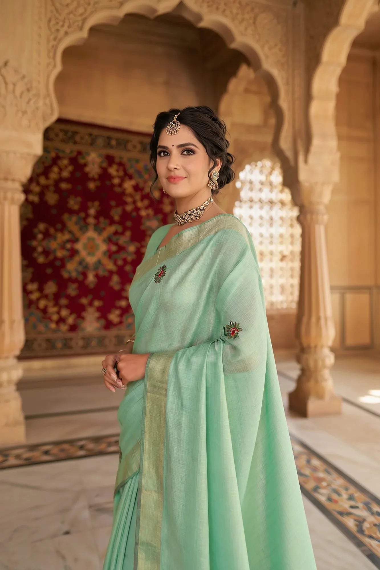 Ethereal Sea Green Soft Tissue Saree
