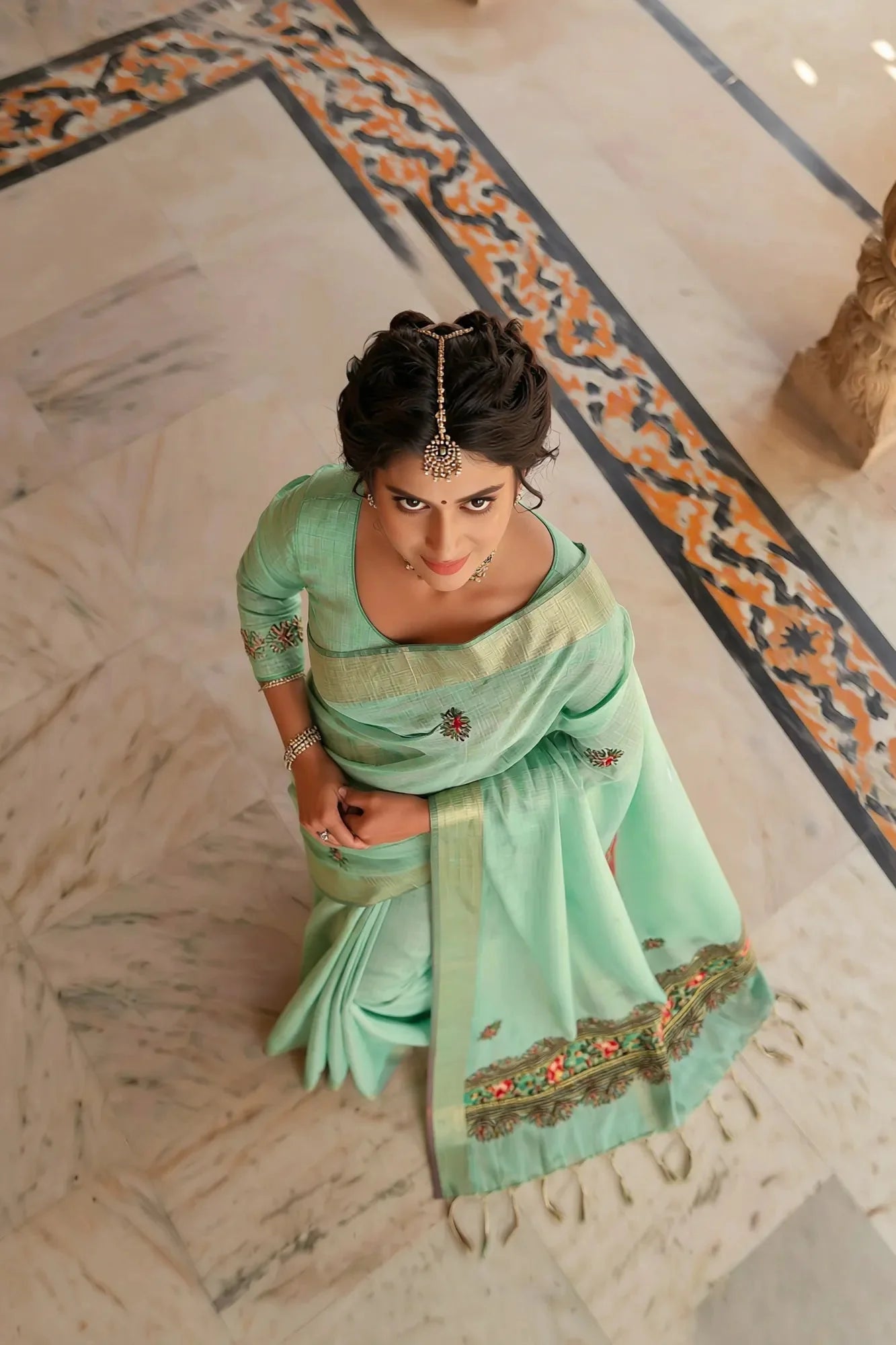 Ethereal Sea Green Soft Tissue Saree