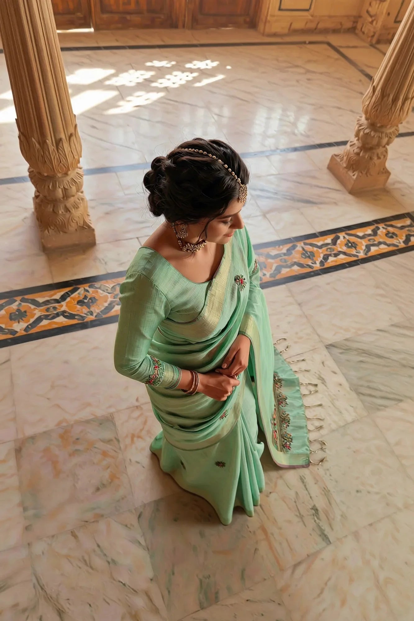 Ethereal Sea Green Soft Tissue Saree