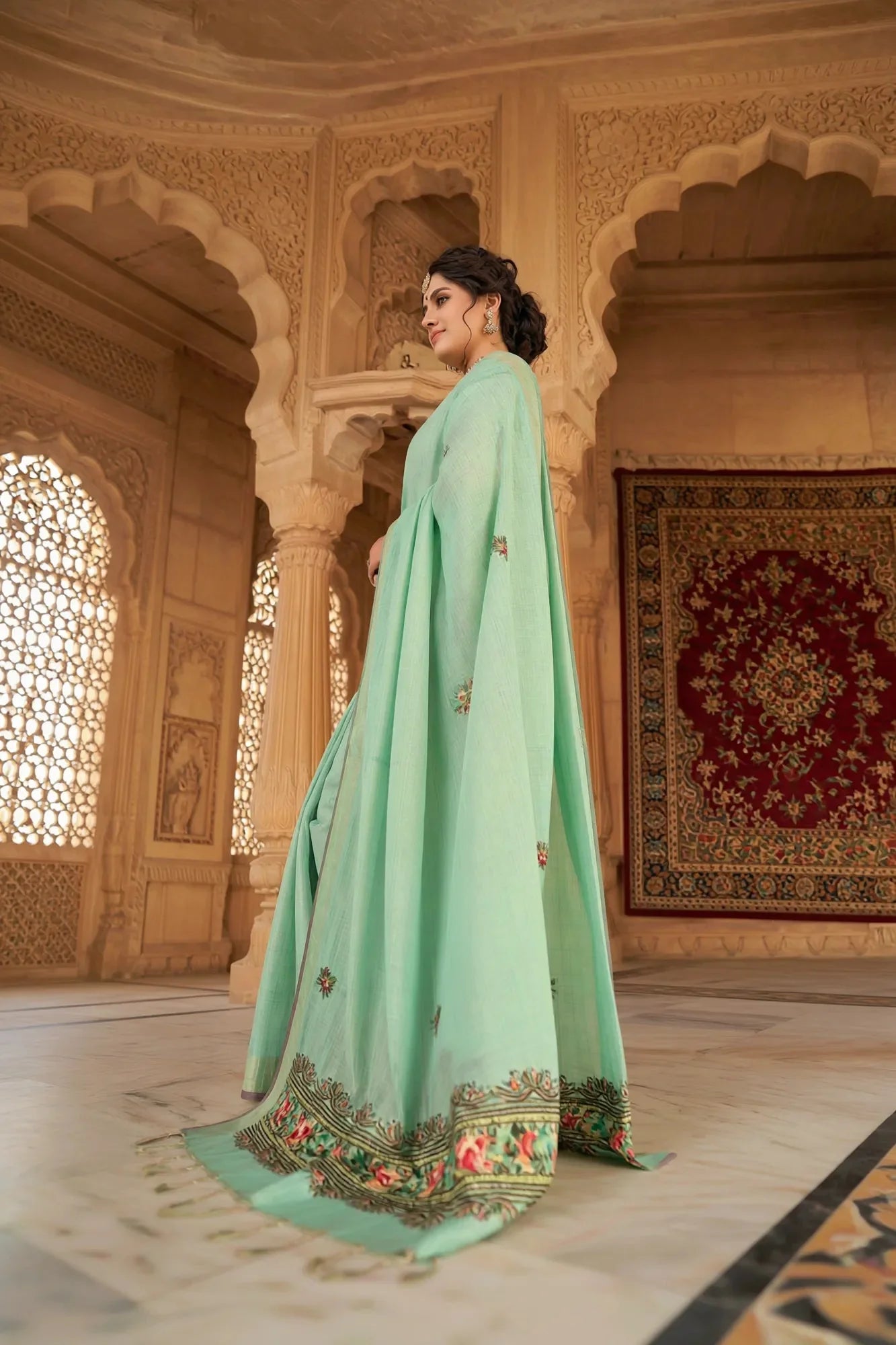 Ethereal Sea Green Soft Tissue Saree