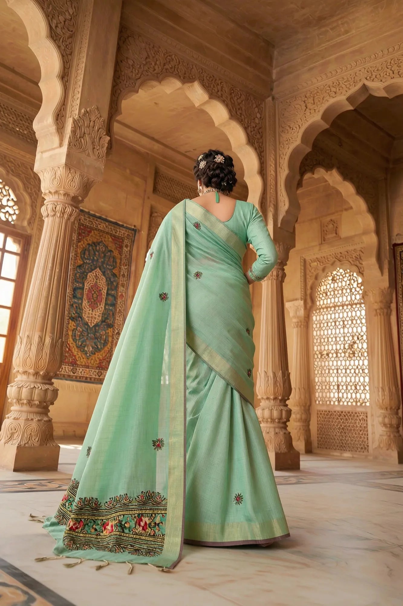 Ethereal Sea Green Soft Tissue Saree