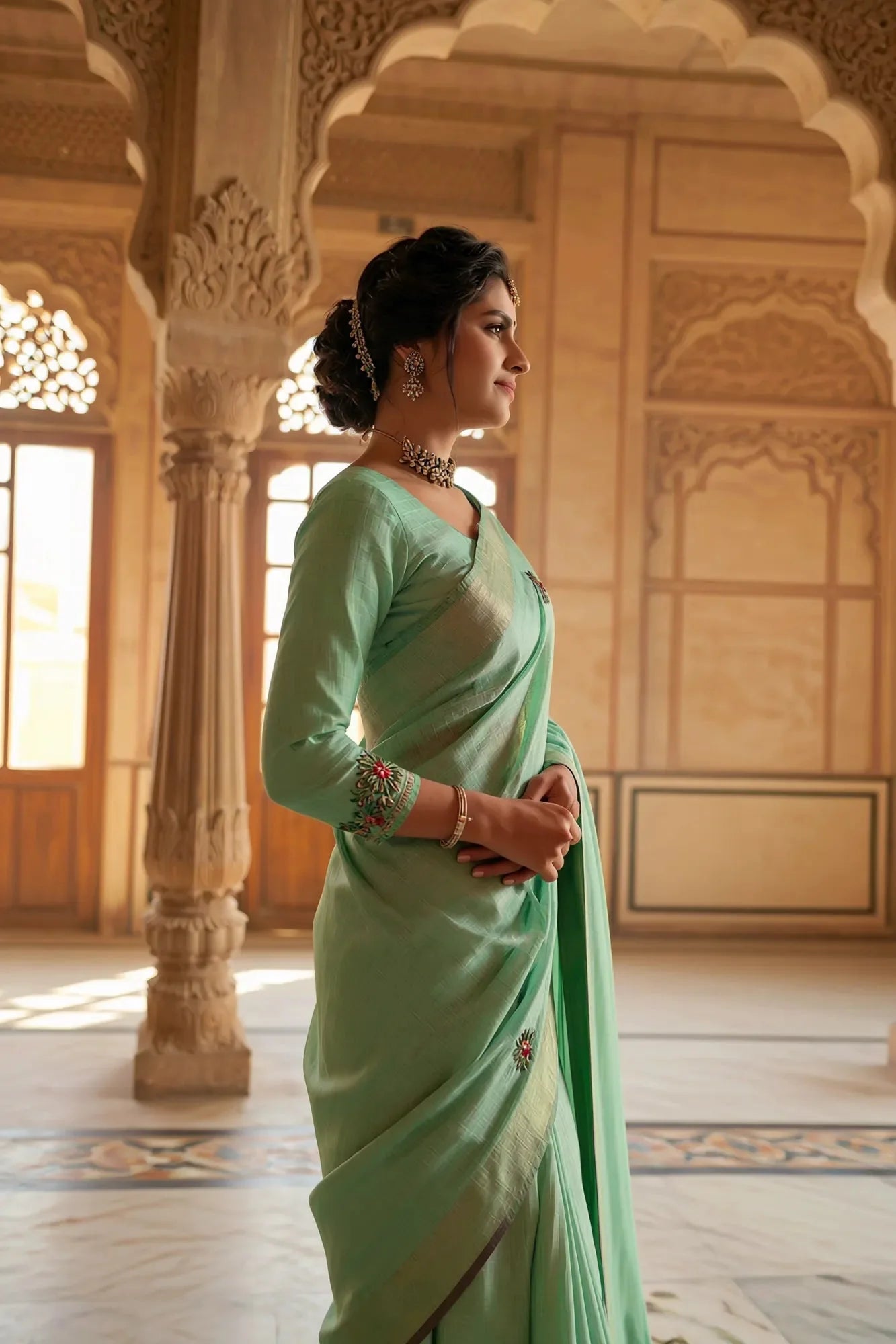 Ethereal Sea Green Soft Tissue Saree