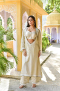 Ivory Silk Blend Angrakha Set with Lace Work