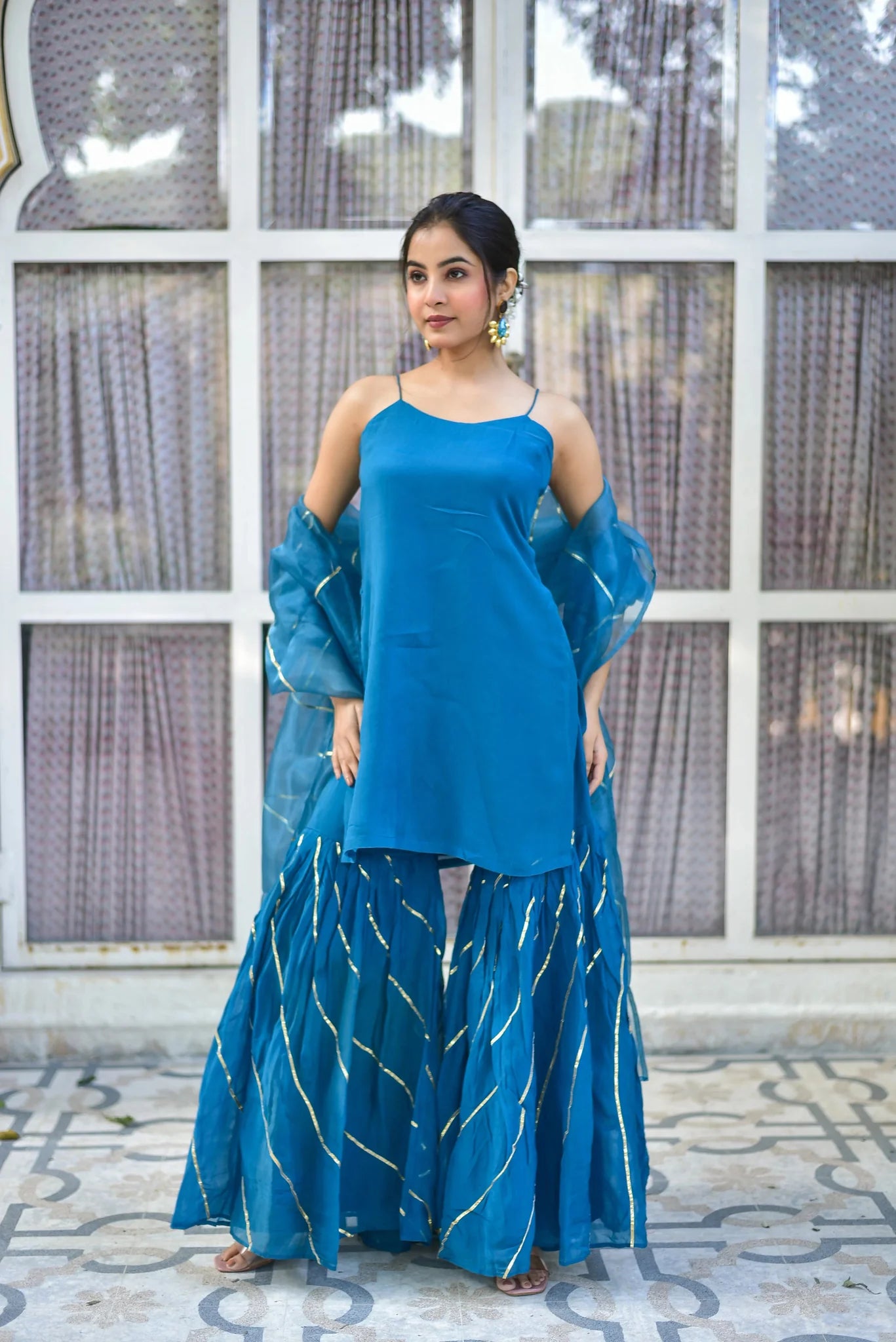 Teal Blue Kurta Sharara Set