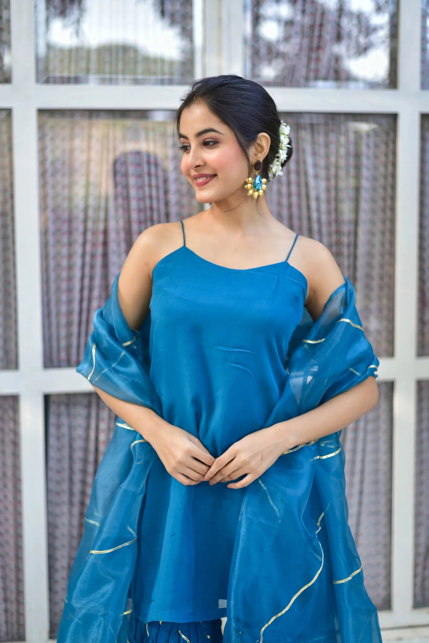 Teal Blue Kurta Sharara Set