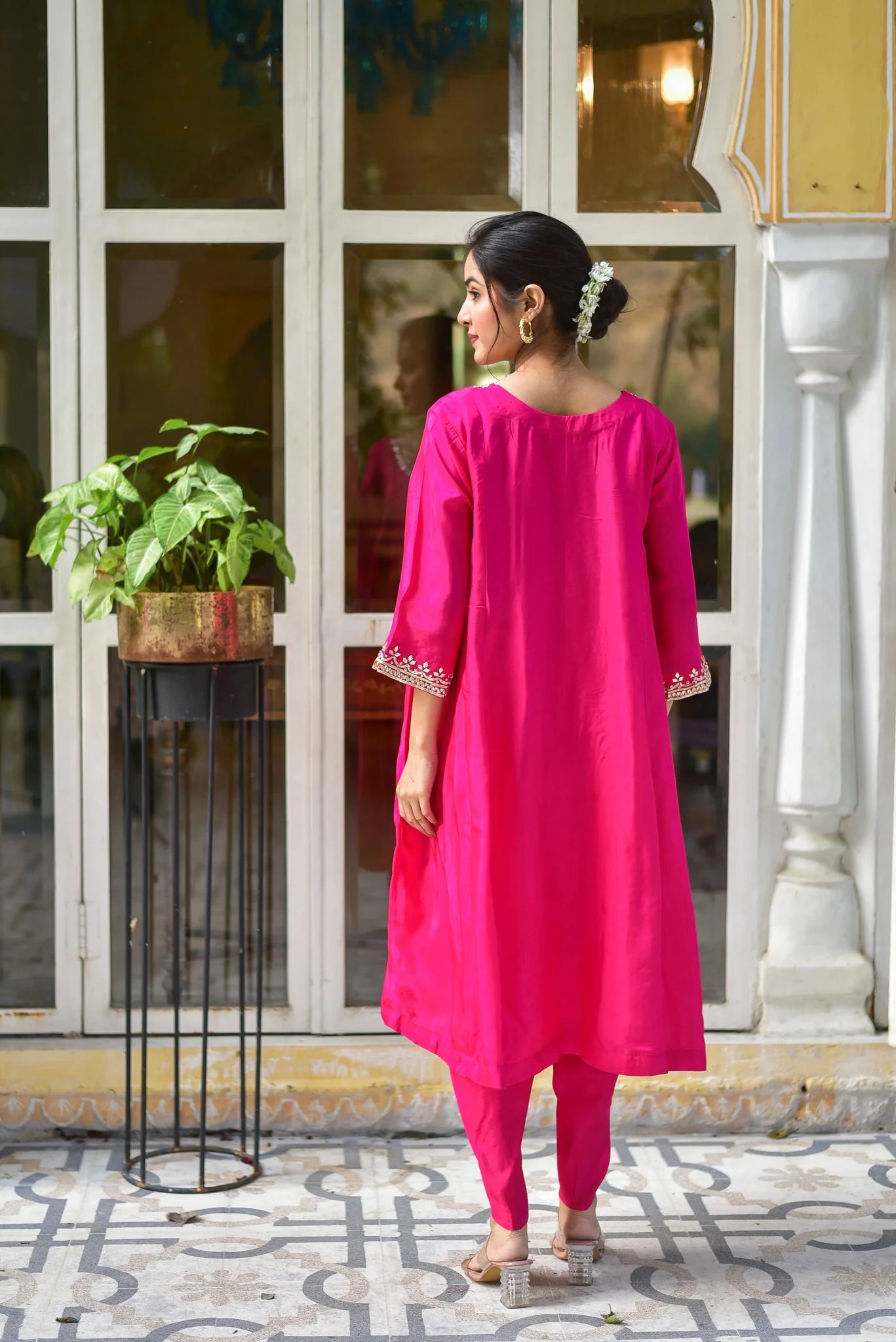 Rani Pink Punjabi Style Kurta & Dhoti Set