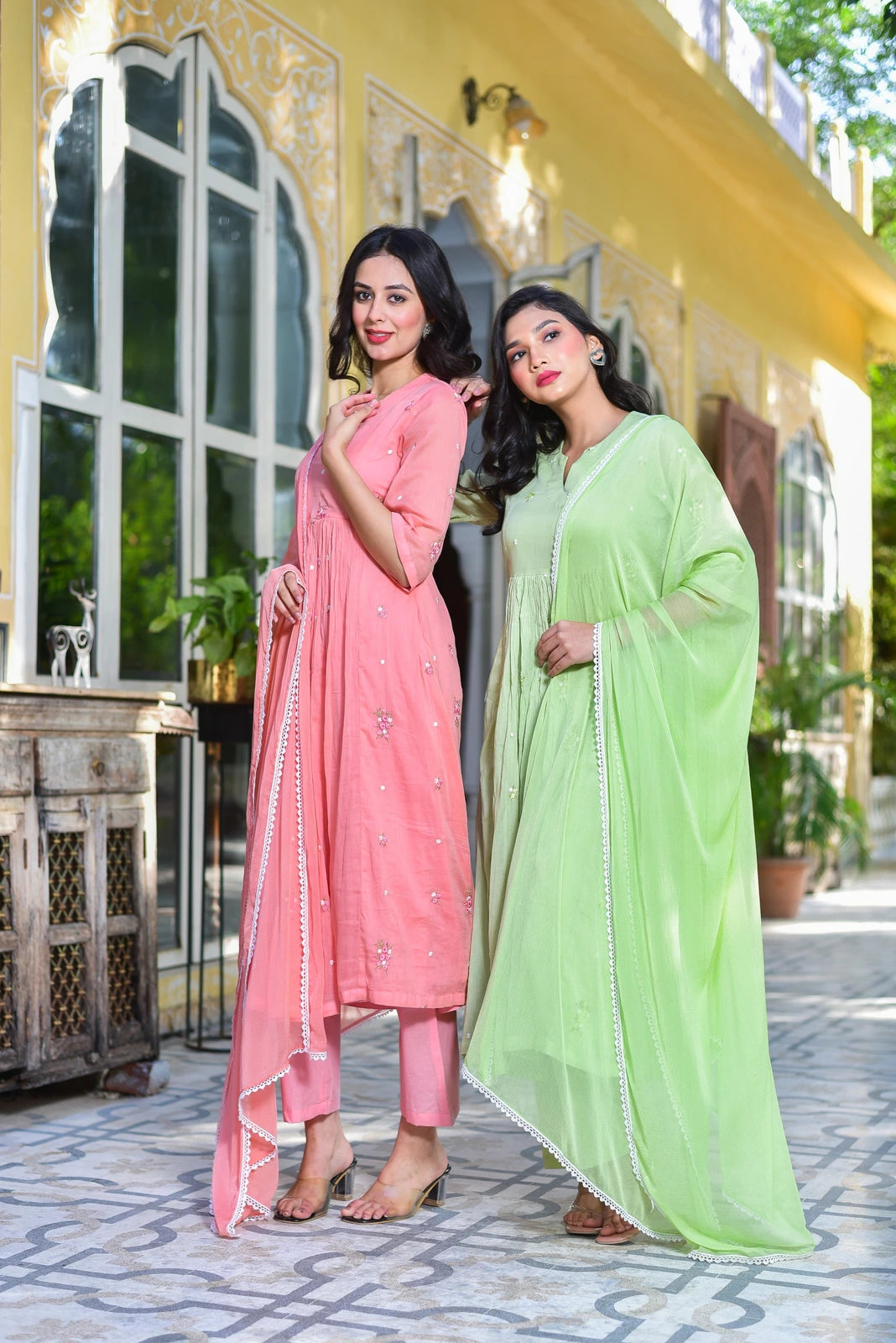The Peach Petal Kurta Set - A stunning 3-piece ensemble that combines elegance with comfort. This beautiful set features a gracefully flared kurta in a lovely peach hue, crafted from premium pure cotton fabric for all-day comfort. The kurta is adorned with delicate embroidery, adding a touch of sophistication to the overall design. The set includes a matching bottom and dupatta, completing the look with a sense of refinement and poise.