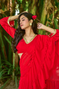 Regal Red Georgette Sharara Saree Set