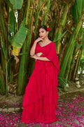 Ruby Pink Georgette Sharara Saree Set