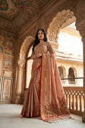 Elegant Copper Rust Crush Tissue Saree with Embroidery