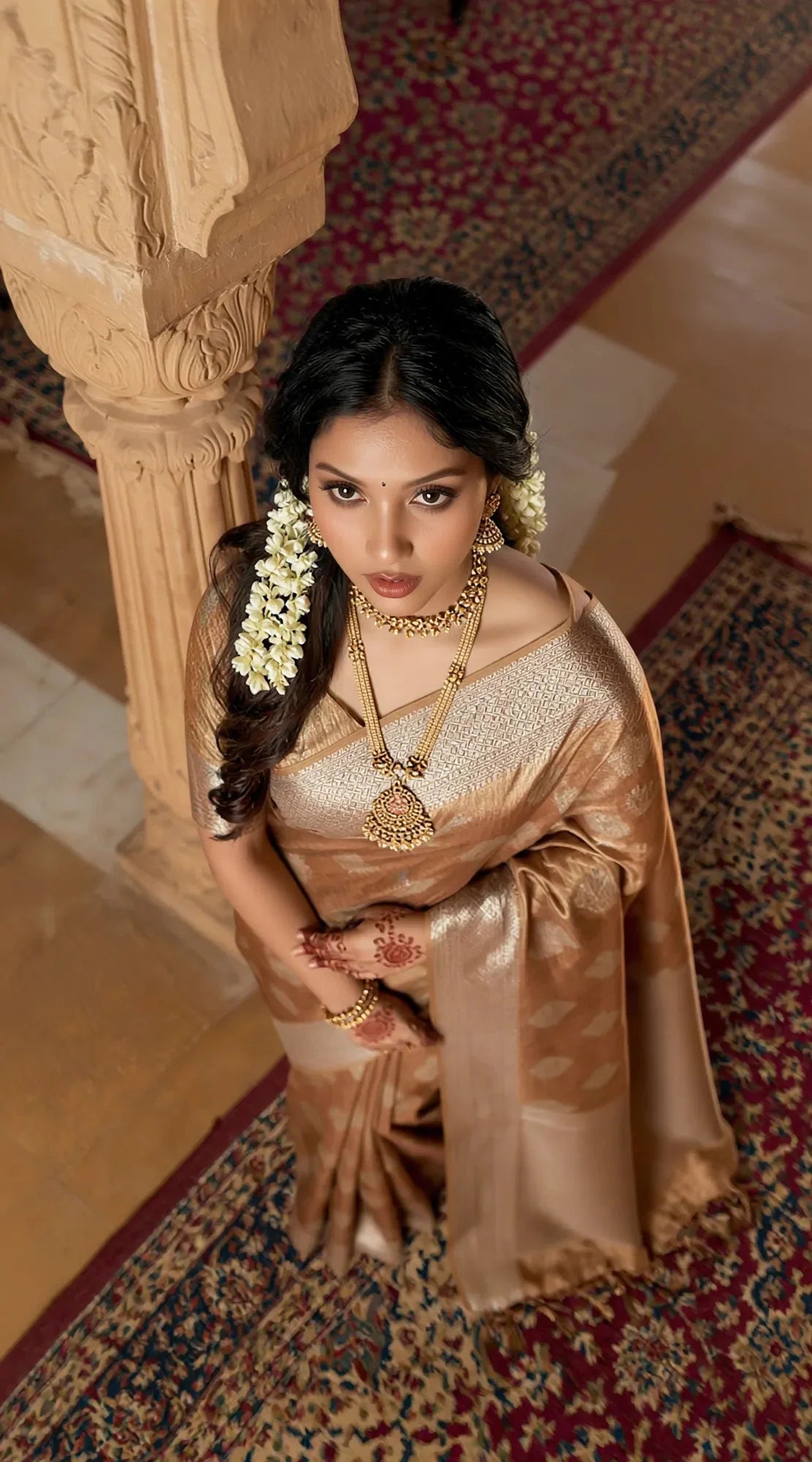 Golden Crush Tissue Saree Woven With Silver Zari Motifs
