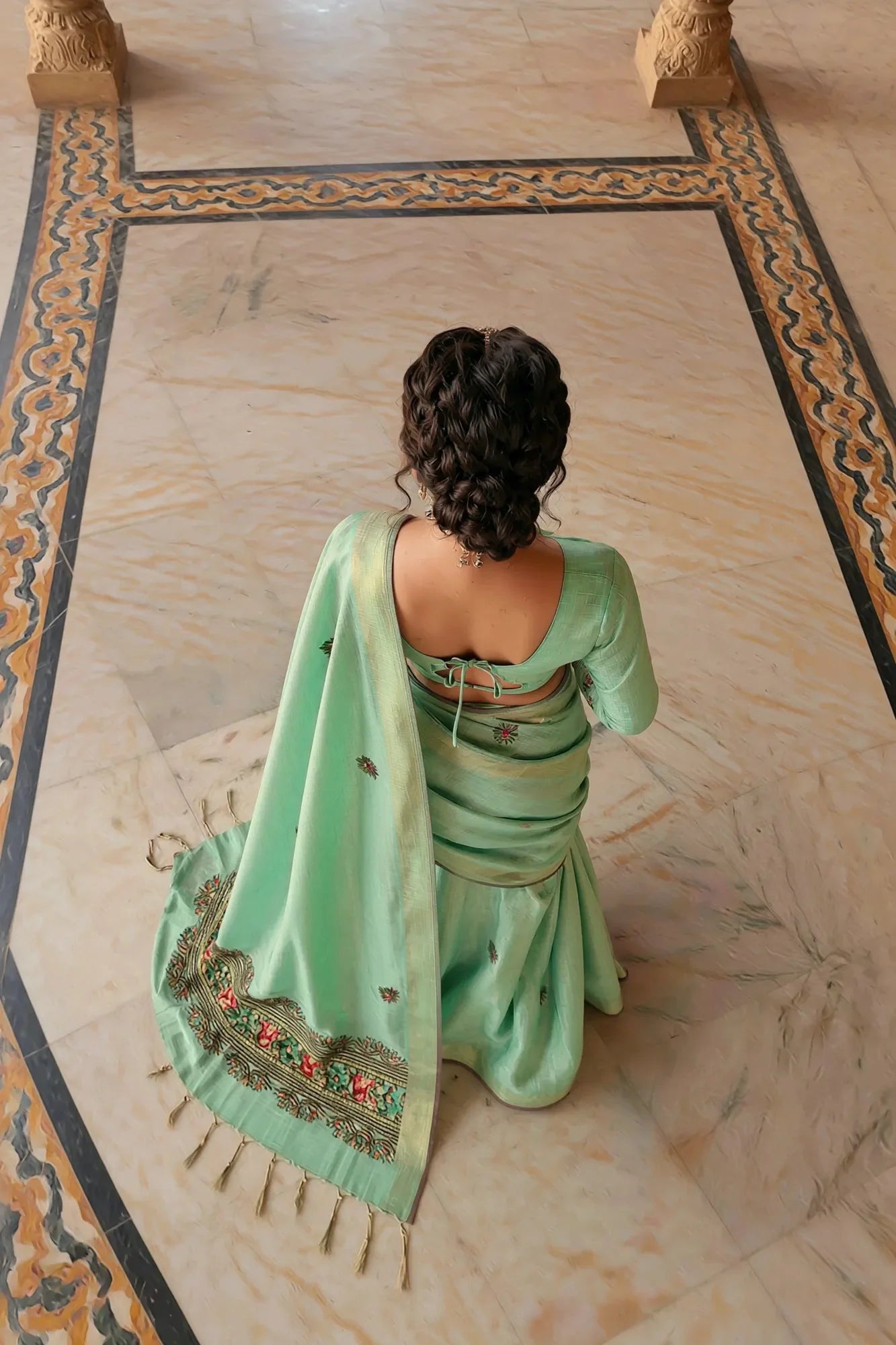 Ethereal Sea Green Soft Tissue Saree