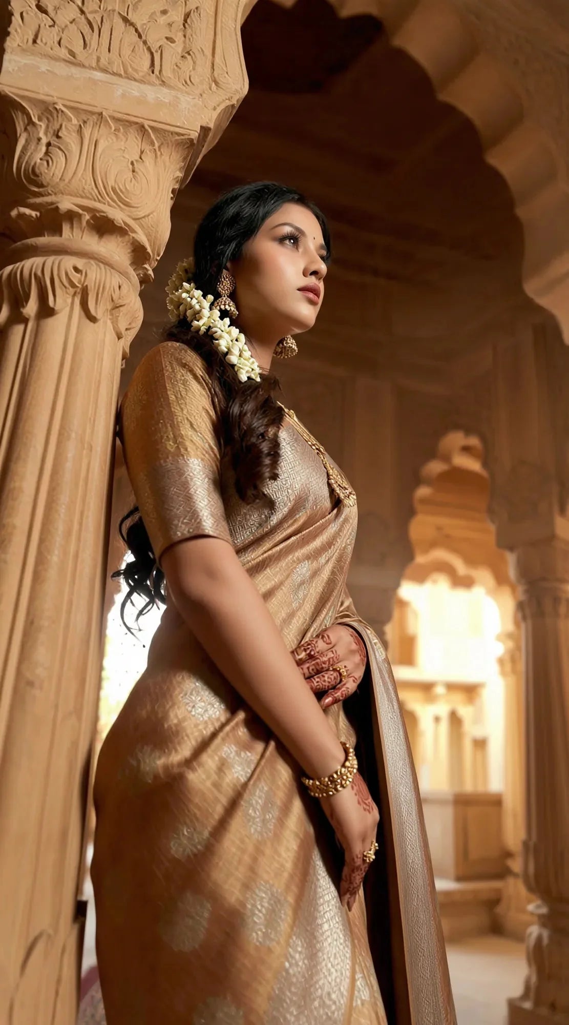 Golden Crush Tissue Saree Woven With Silver Zari Motifs