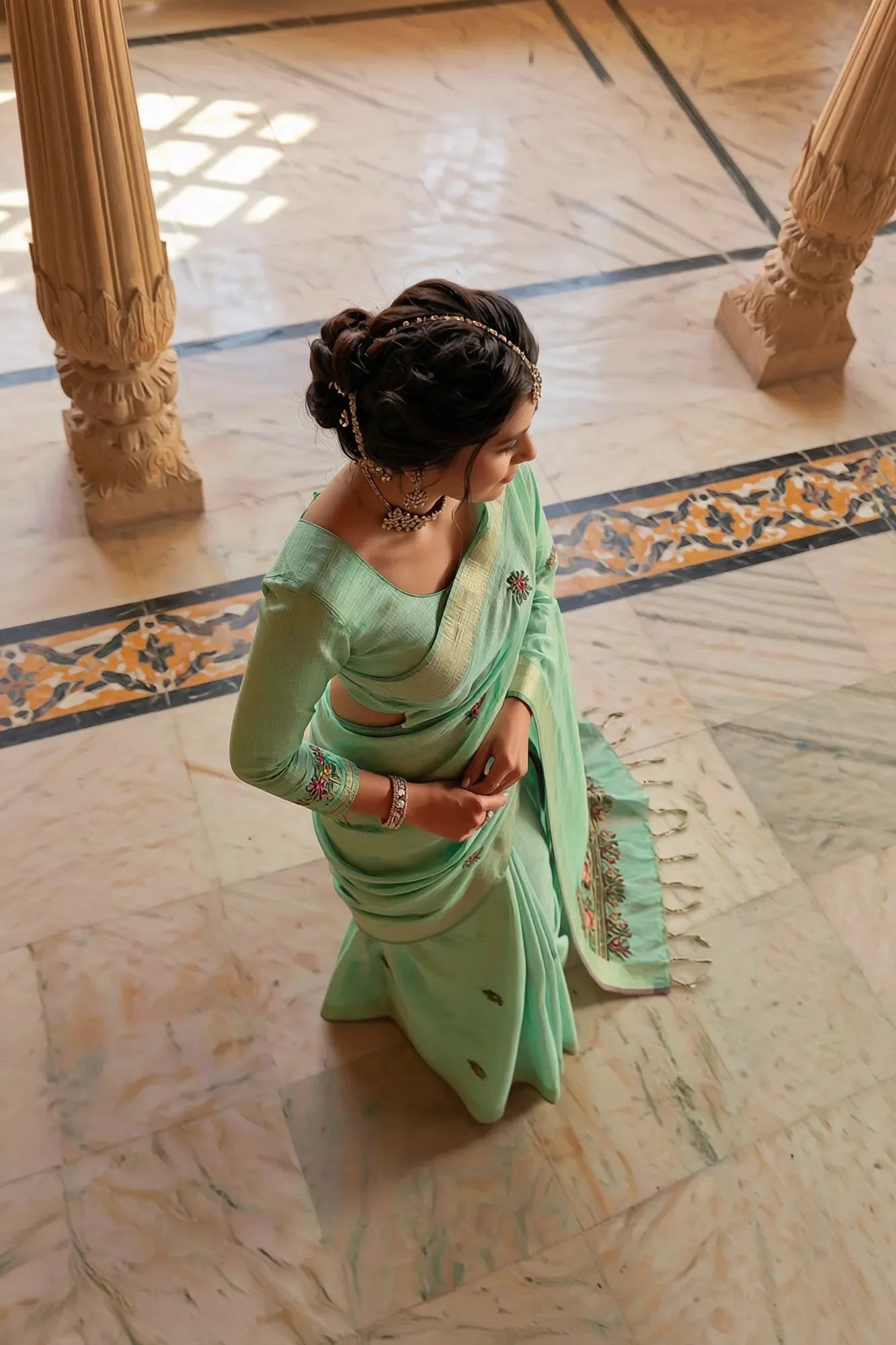 Ethereal Sea Green Soft Tissue Saree