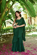 Bottle Green Georgette Sharara Saree Set