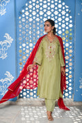Green Heavy Embroidery Straight Kurta Set