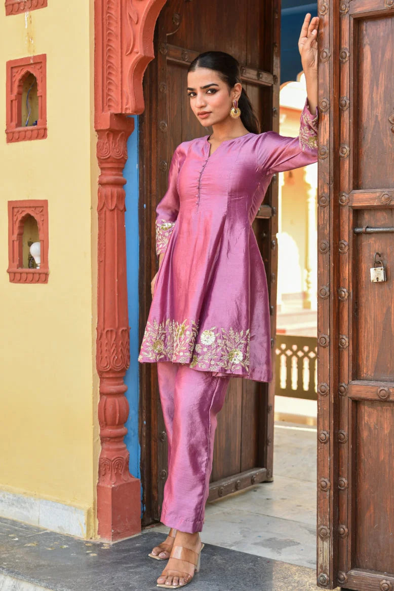 Dark Mauve Heavy Embroidery Co-Ord Set