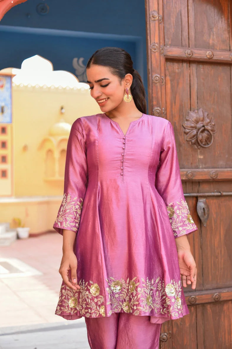 Dark Mauve Heavy Embroidery Co-Ord Set