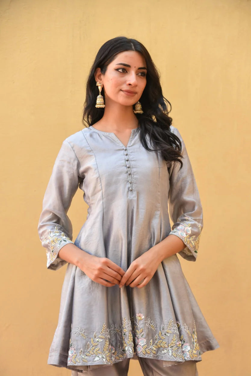 Grey Heavy Embroidery Co-Ord Set