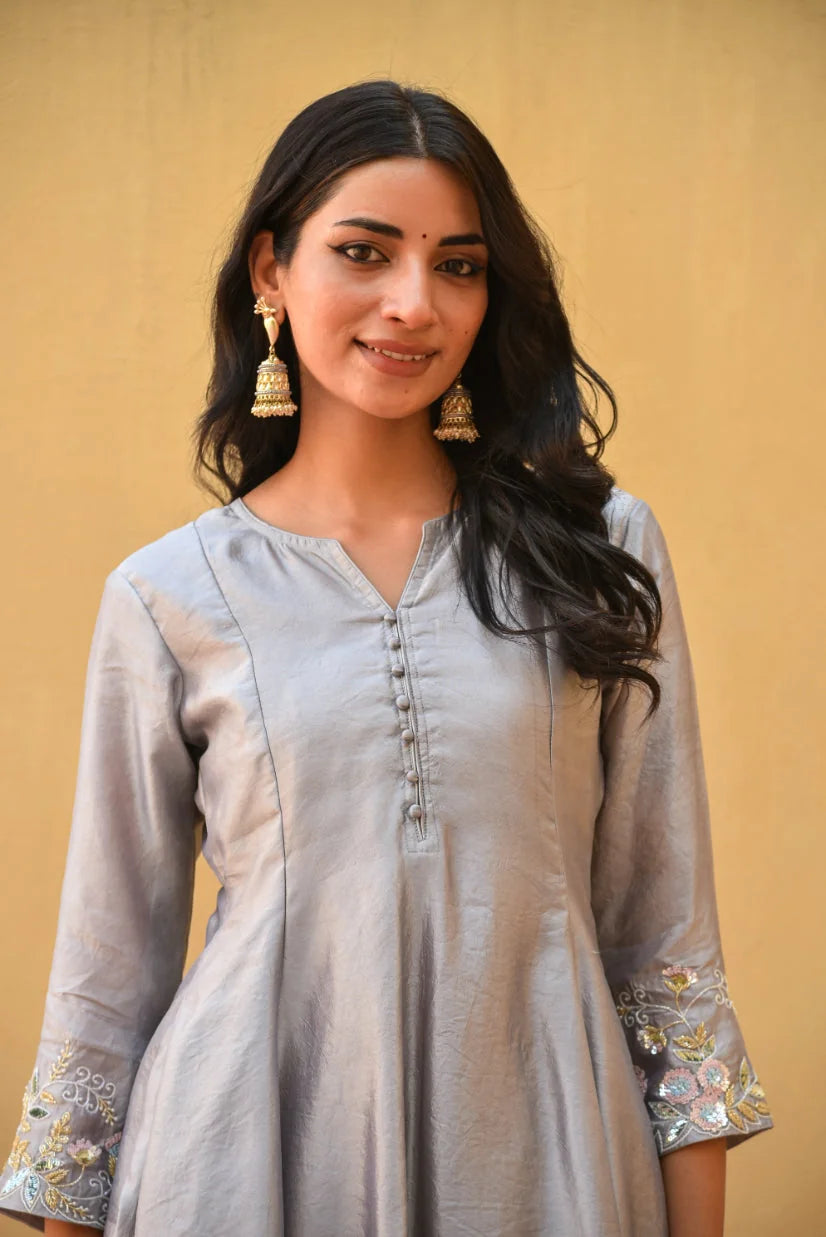 Grey Heavy Embroidery Co-Ord Set