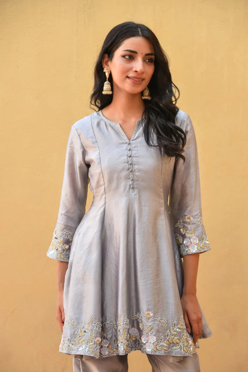 Grey Heavy Embroidery Co-Ord Set