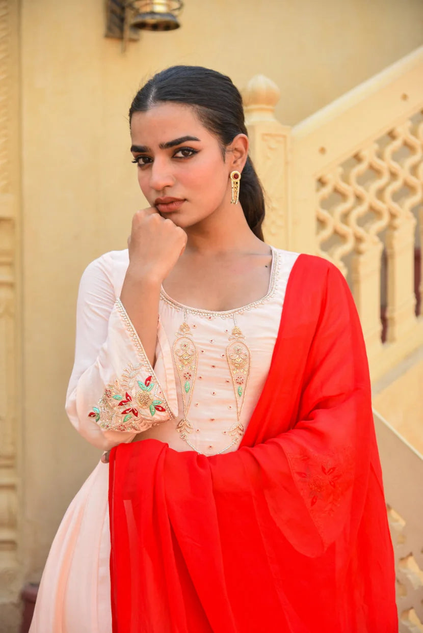 Peach Embroidery Kurta Set