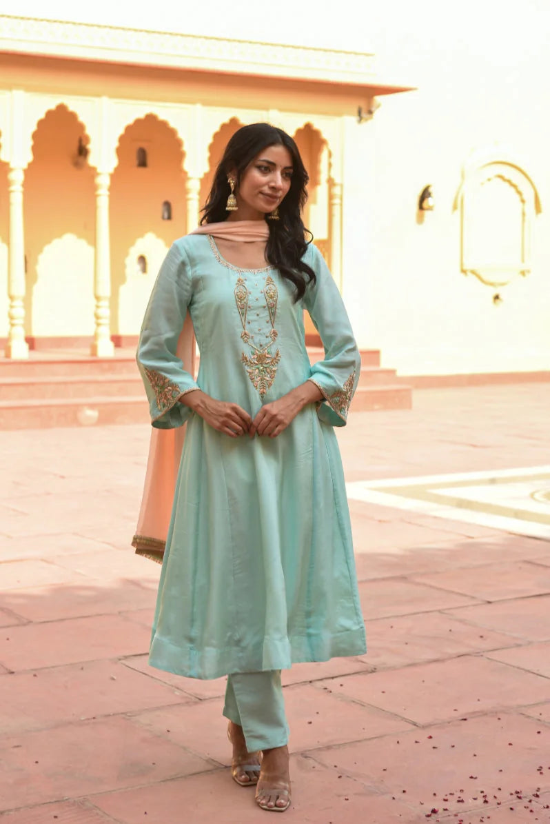 Sea Green Embroidery Kurta Set