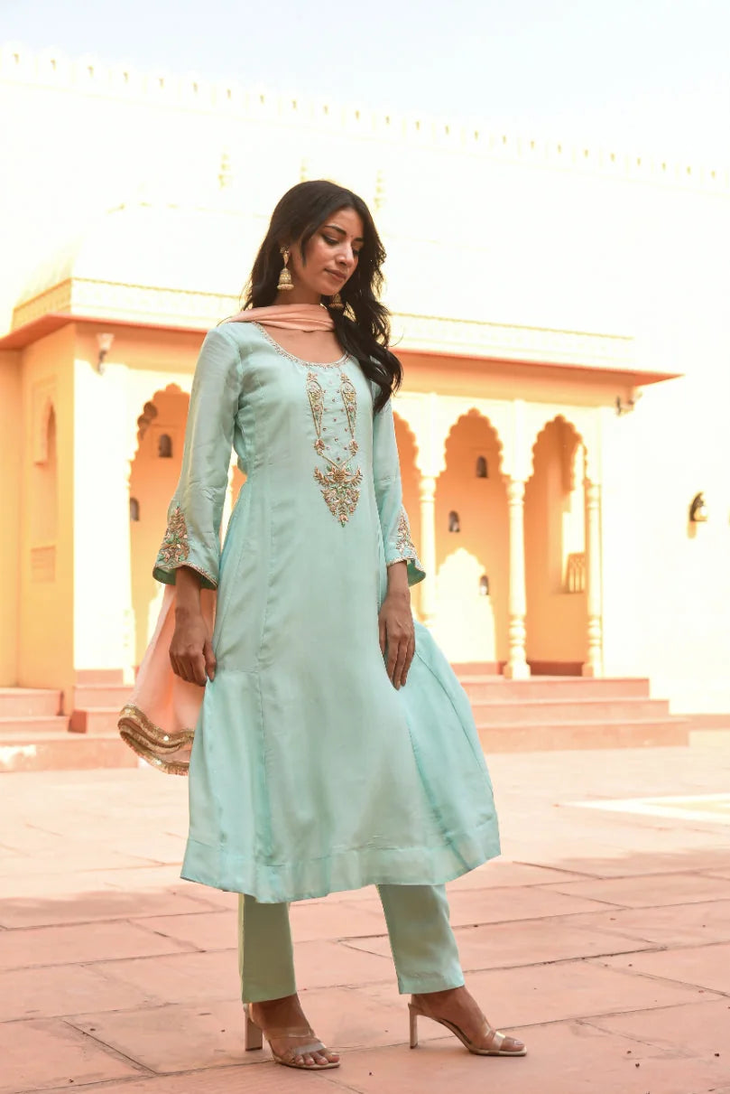 Sea Green Embroidery Kurta Set